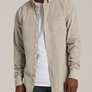 American Tall Pincord Button Shirt for Tall Men in Stone Size MM / Extra Tall /